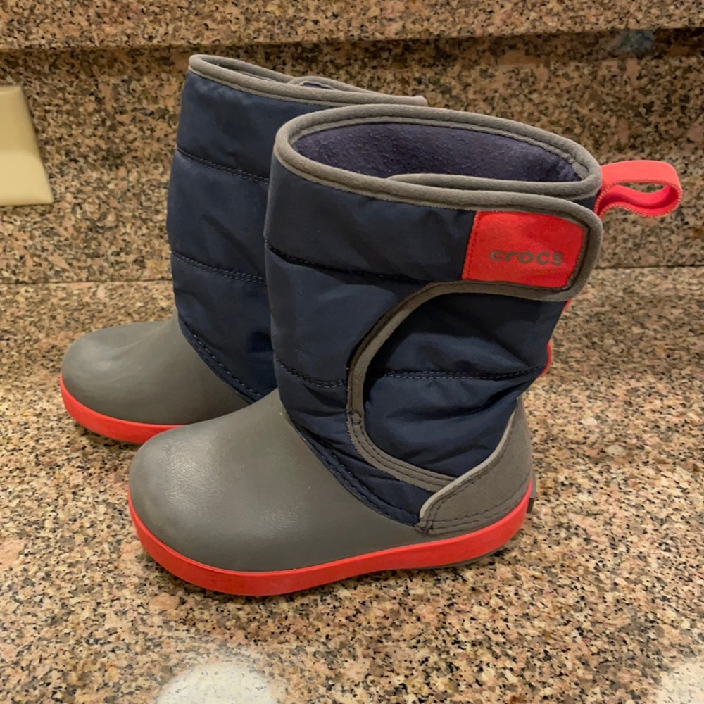 CROCS Navy, Gray & Red Kids Waterproof Snow Boots